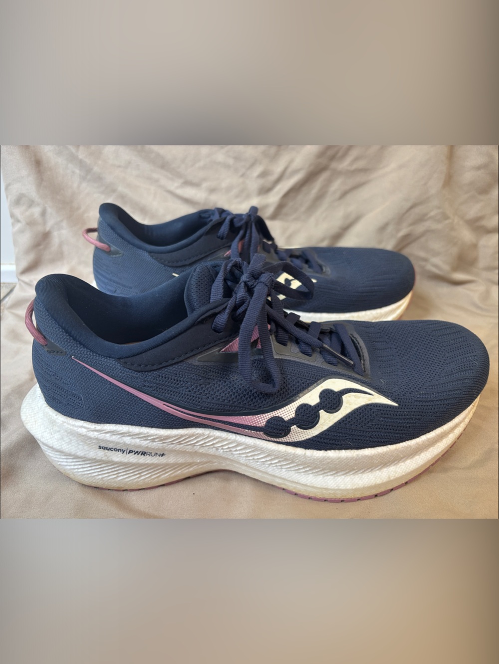 Saucony Navy Athletic Running Shoes with Pink Accents